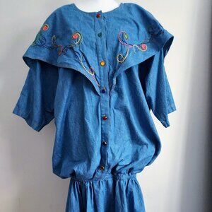 Glam Vintage! Vikki Vi Dress in Chambray Denim Fabric Size 22W